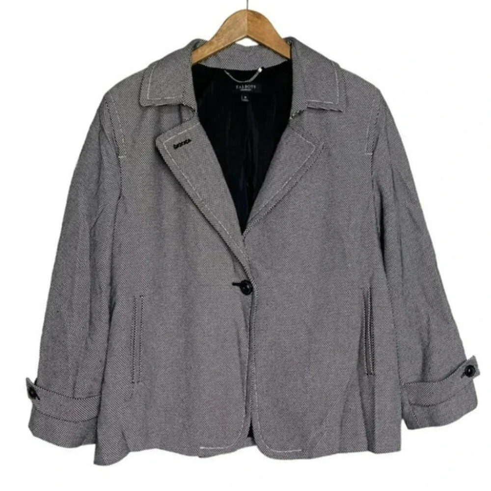 Talbots Women's 18W Black White Dotted Blazer Swing Jacket Preppy Office wear